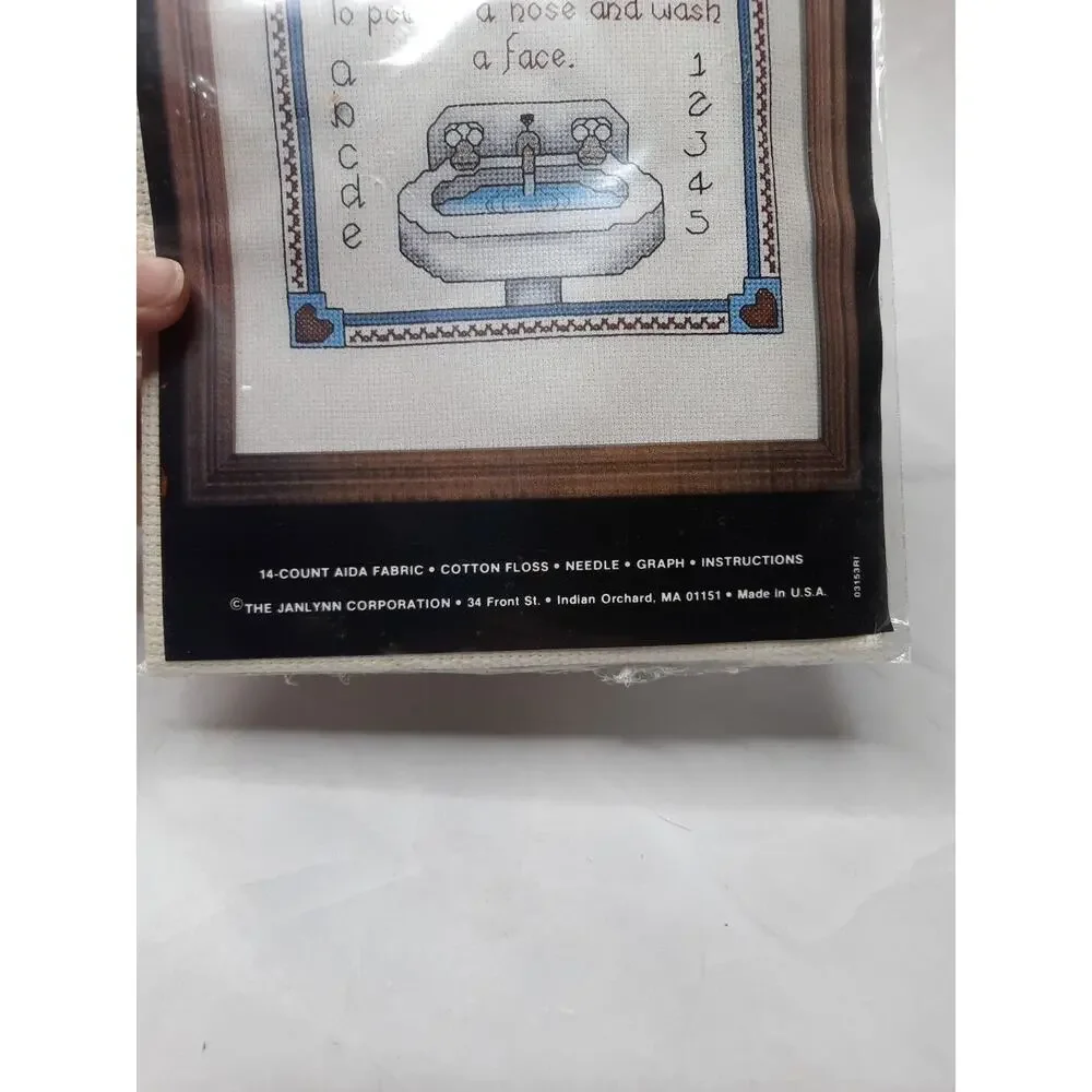 Vintage Janlynn Counted Cross Stitch Kit Bathroom Sampler 40-39 8x10